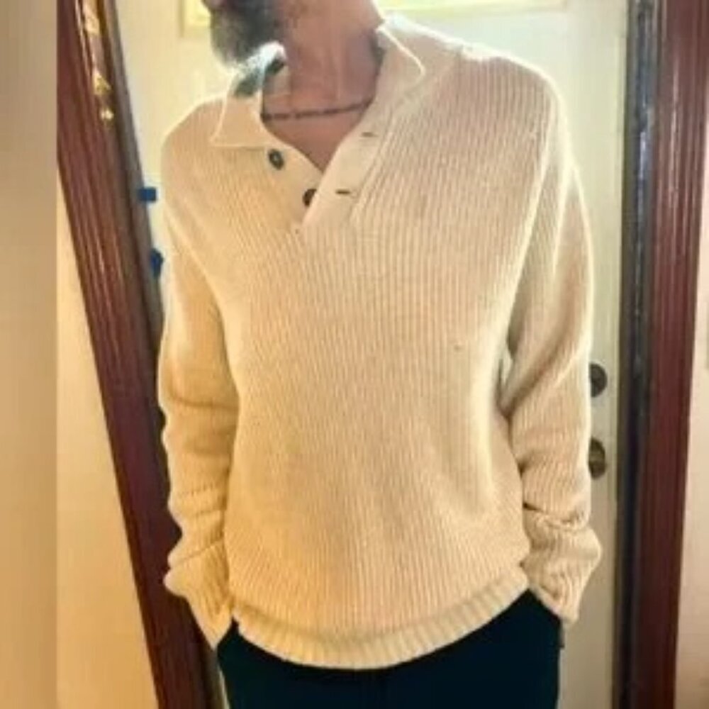 American eagle cable knit beige classic pullover men's sweater thick soft cotton